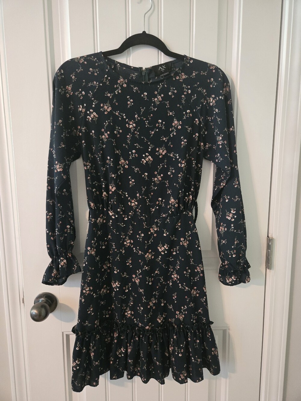 AX Paris Forest Green Floral Long-Sleeve Ruffle Hem Dress